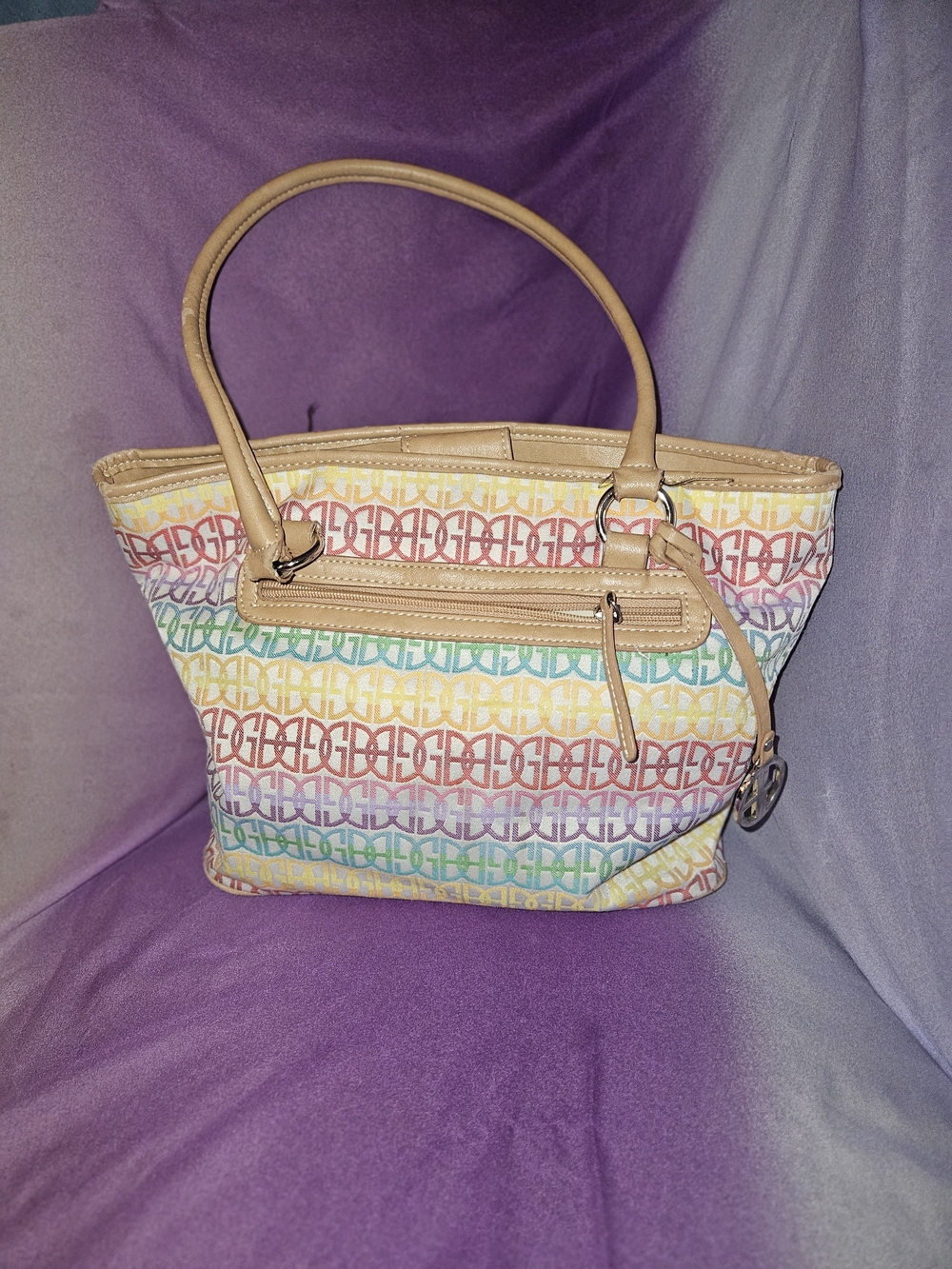 Designer-Inspired Beige Multicolor Logo Tote Bag Gianni Bini